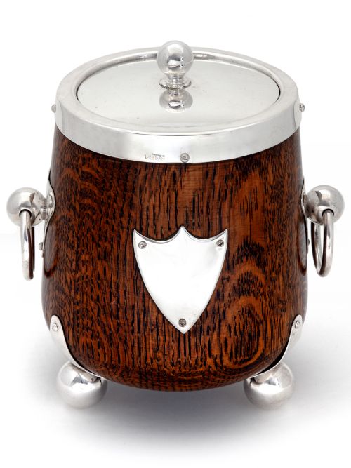 edwardian oak and silver plate barrel - CATEGORY: ANTIQUE SILVER - DATED 1900
