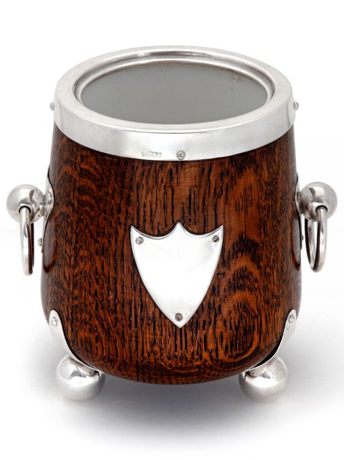EDWARDIAN OAK AND SILVER PLATE BARREL - ADDITIONAL PHOTO 1