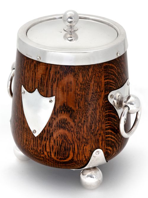 EDWARDIAN OAK AND SILVER PLATE BARREL - ADDITIONAL PHOTO 2