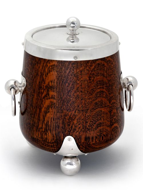 EDWARDIAN OAK AND SILVER PLATE BARREL - ADDITIONAL PHOTO 4