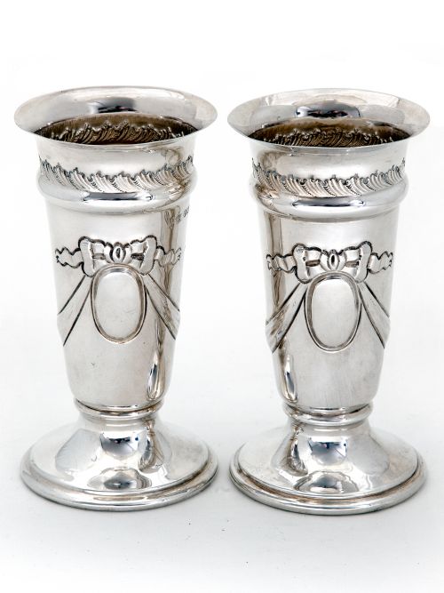 pair of late victorian silver vases - CATEGORY: ANTIQUE SILVER - DATED 1900