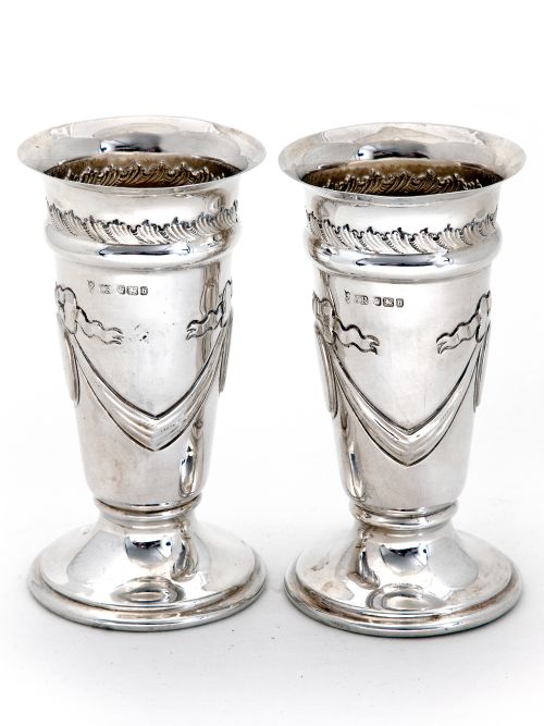 PAIR OF LATE VICTORIAN SILVER VASES - ADDITIONAL PHOTO 1