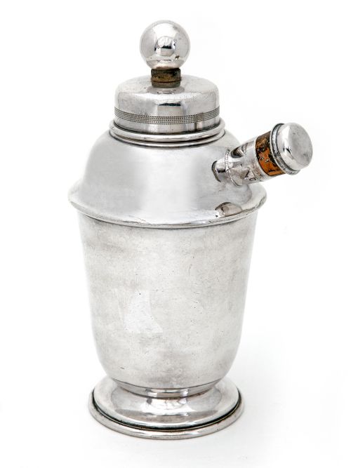 art deco silver plated cocktail shaker with a ball handle pump action mixer - CATEGORY: ANTIQUE SILVER - DATED 1930