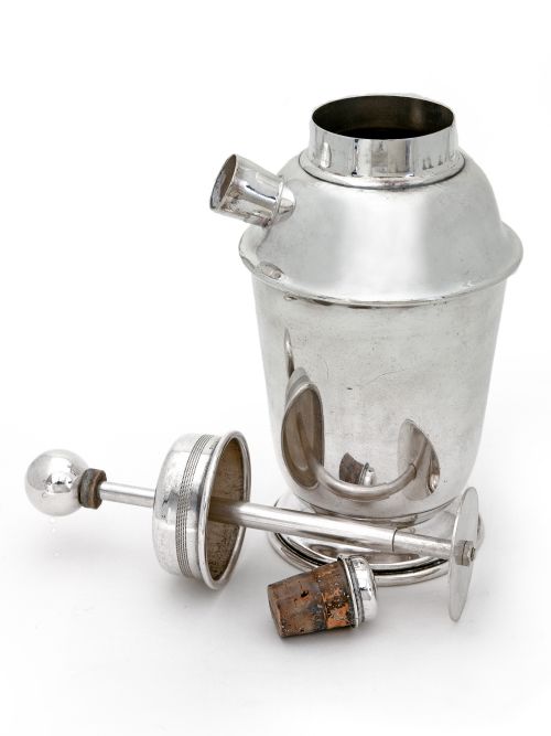ART DECO SILVER PLATED COCKTAIL SHAKER WITH A BALL HANDLE PUMP ACTION MIXER - ADDITIONAL PHOTO 1