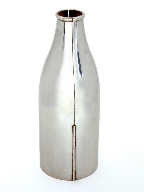 SILVER PLATED LEATHER LINED CHAMPAGNE BOTTLE HOLDER - ADDITIONAL PHOTO 1