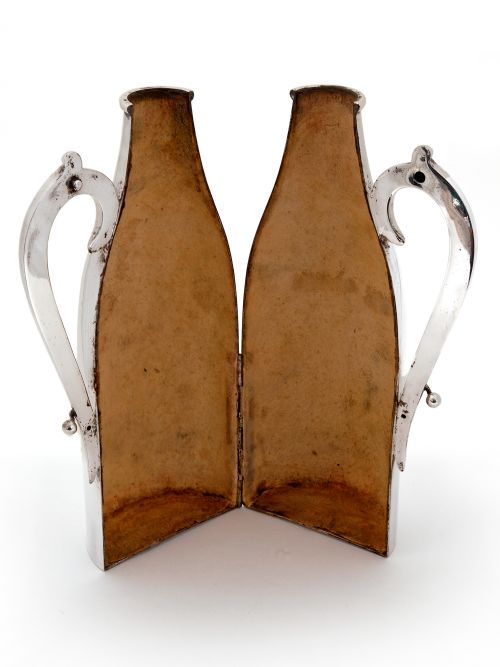 SILVER PLATED LEATHER LINED CHAMPAGNE BOTTLE HOLDER - ADDITIONAL PHOTO 2