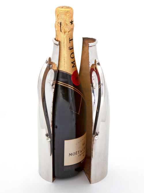 SILVER PLATED LEATHER LINED CHAMPAGNE BOTTLE HOLDER - ADDITIONAL PHOTO 3