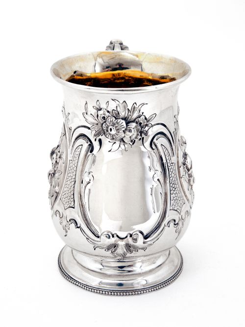 VICTORIAN BALUSTER SHAPED SILVER PINT MUG CHASED WITH ROCOCO FLOWERS - ADDITIONAL PHOTO 2