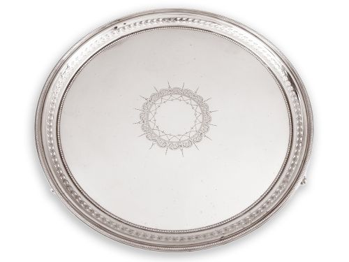 victorian silver salver with a beaded and pierced floral border - CATEGORY: ANTIQUE SILVER - DATED 1880