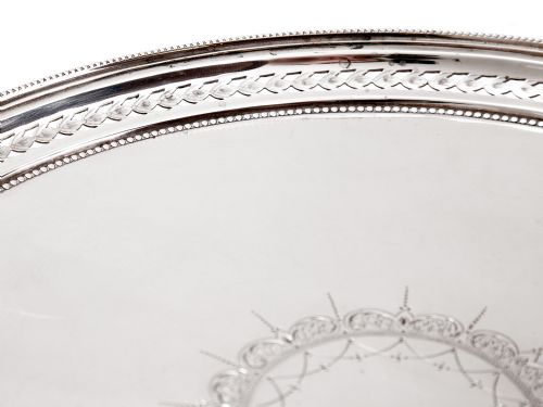 VICTORIAN SILVER SALVER WITH A BEADED AND PIERCED FLORAL BORDER - ADDITIONAL PHOTO 1