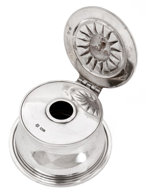 THOMAS BRADBURY SON SILVER INKWELL WITH A STARBURST FACE DESIGN - ADDITIONAL PHOTO 1