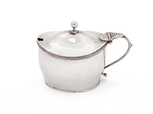 newcastle silver mustard pot with original blue glass liner - CATEGORY: ANTIQUE SILVER - DATED 1800