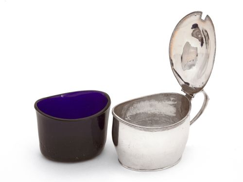 NEWCASTLE SILVER MUSTARD POT WITH ORIGINAL BLUE GLASS LINER - ADDITIONAL PHOTO 2