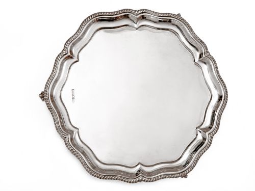 georgian style silver salver by walker and hall - CATEGORY: ANTIQUE SILVER - DATED 1920