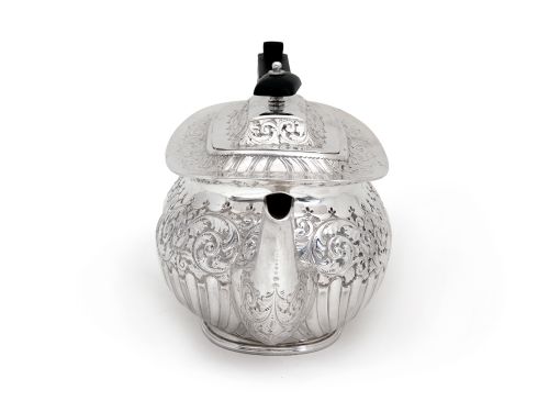 EDWARDIAN EDINBURGH SILVER TEA POT CHASED WITH SCROLLS AND FLOWERS - ADDITIONAL PHOTO 1