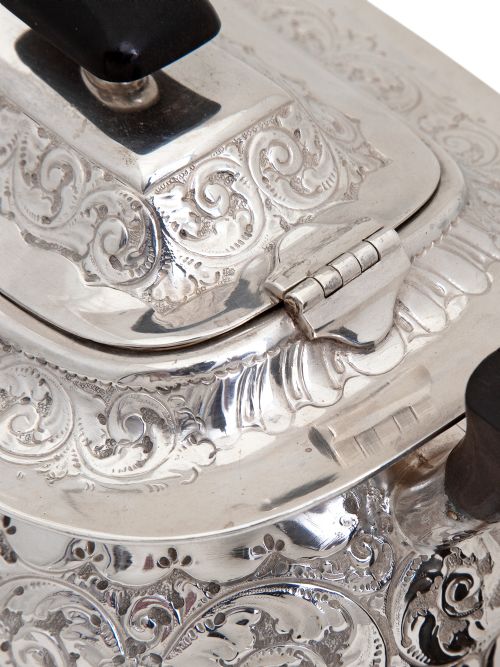 EDWARDIAN EDINBURGH SILVER TEA POT CHASED WITH SCROLLS AND FLOWERS - ADDITIONAL PHOTO 4