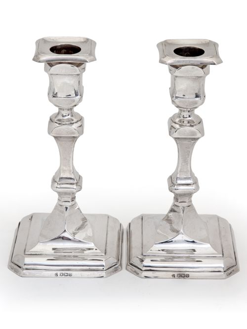 pair of unusual design silver thomas bradbury candle sticks - CATEGORY: ANTIQUE SILVER - DATED 1920