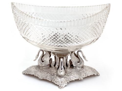 GERMAN 800 GRADE SILVER CENTRE PIECE DECORATED WITH SILVER SWANS - ADDITIONAL PHOTO 1