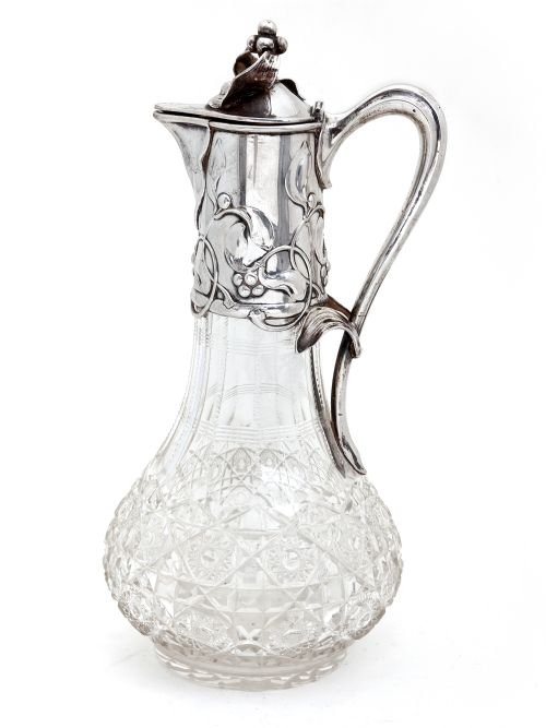 art nouveau 800 grade german silver claret jug - CATEGORY: ANTIQUE SILVER - DATED 1900
