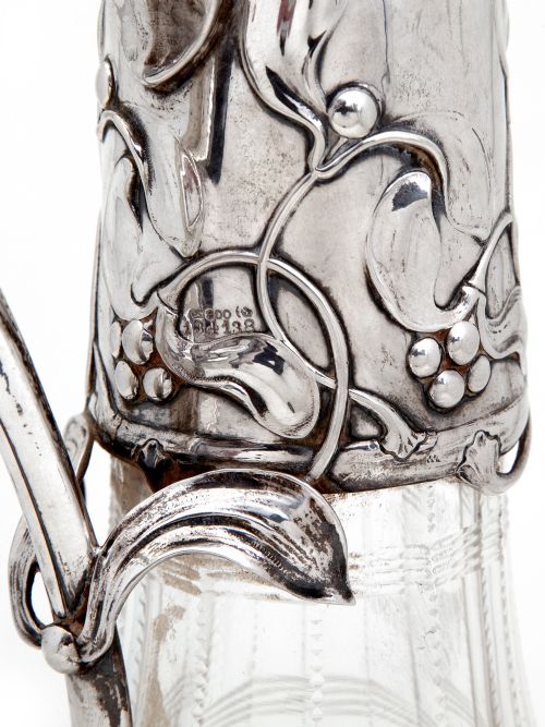 ART NOUVEAU 800 GRADE GERMAN SILVER CLARET JUG - ADDITIONAL PHOTO 3