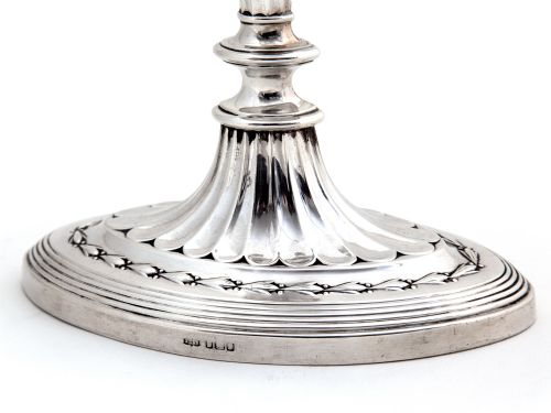 EDWARDIAN ADAMS STYLE SILVER CANDLESTICKS WITH FLUTED COLUMNS - ADDITIONAL PHOTO 3