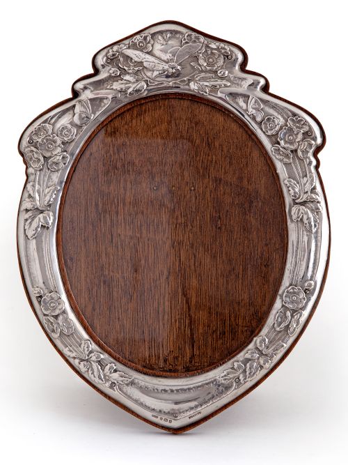 EDWARDIAN ART NOUVEAU SILVER MOUNTED FRAME EMBOSSED WITH BUTTERFLIES A DRAGONFLY AND FLOWERS - ADDITIONAL PHOTO 1