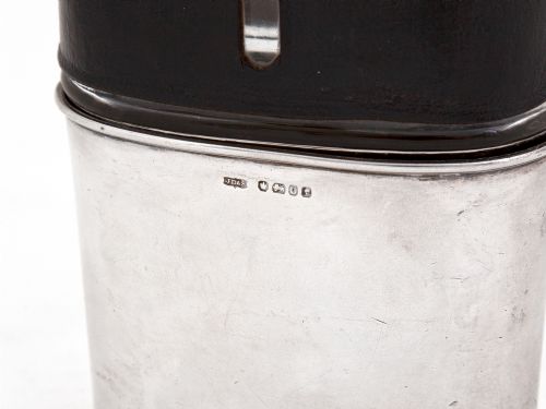 VICTORIAN SILVER AND BLACK LEATHER BOUND HIP FLASK WITH A GILT LINED CUP - ADDITIONAL PHOTO 4
