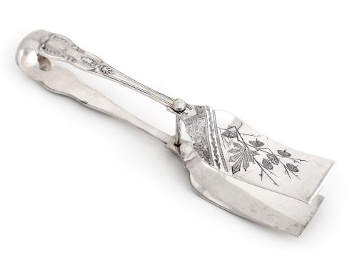 aesthetic movement engraved pair of silver plated asparagus tongs - CATEGORY: ANTIQUE SILVER - DATED 1900