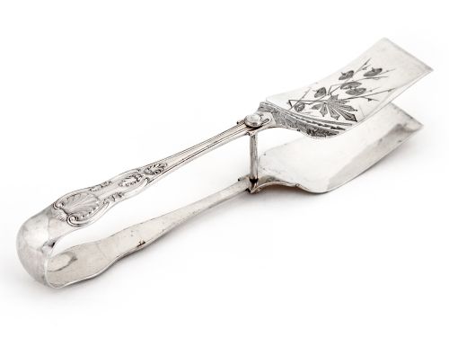 AESTHETIC MOVEMENT ENGRAVED PAIR OF SILVER PLATED ASPARAGUS TONGS - ADDITIONAL PHOTO 2