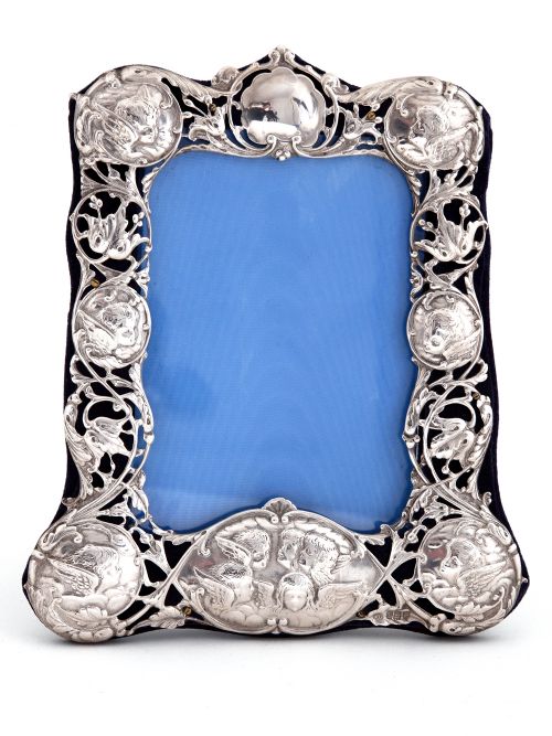 ANTIQUE SILVER WILLIAM COMYNS PHOTO OR PICTURE FRAME WITH REYNOLDS ANGELS - ADDITIONAL PHOTO 1