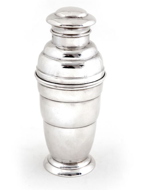 art deco style silver plated cocktail shaker with integral ice strainer - CATEGORY: ANTIQUE SILVER - DATED 1930