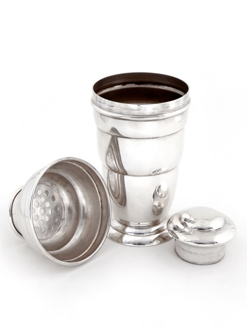 ART DECO STYLE SILVER PLATED COCKTAIL SHAKER WITH INTEGRAL ICE STRAINER - ADDITIONAL PHOTO 1