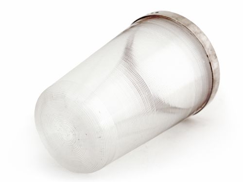 PAIR OF VICTORIAN THREADED CLEAR GLASS BEAKERS WITH SILVER RIMS - ADDITIONAL PHOTO 2