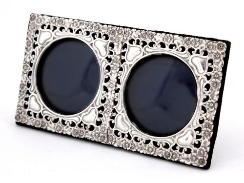 edwardian double window silver photo frame with a floral border - CATEGORY: ANTIQUE SILVER - DATED 1900