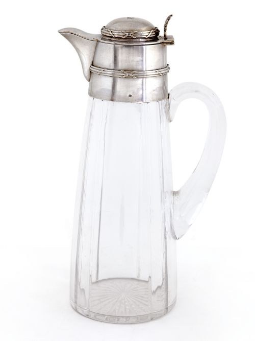 french silver mounted and glass claret jug with a hinged domed cover engraved with a coronet - CATEGORY: ANTIQUE GLASS - DATED 1900