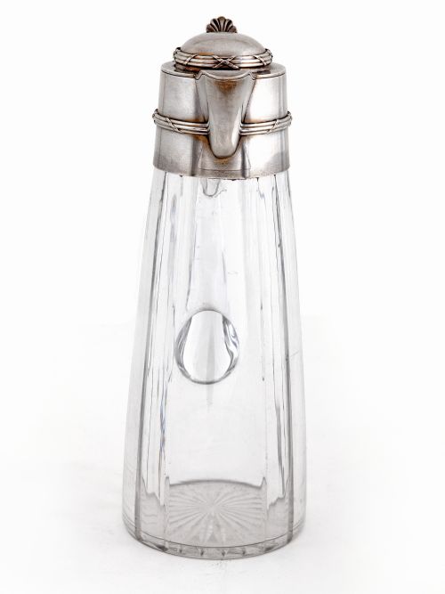FRENCH SILVER MOUNTED AND GLASS CLARET JUG WITH A HINGED DOMED COVER ENGRAVED WITH A CORONET - ADDITIONAL PHOTO 1
