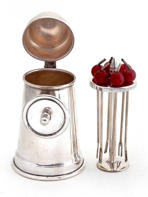 SILVER PLATED COCKTAIL PICK HOLDER IN THE SHAPE OF A FIRE EXTINGUISHER - ADDITIONAL PHOTO 2