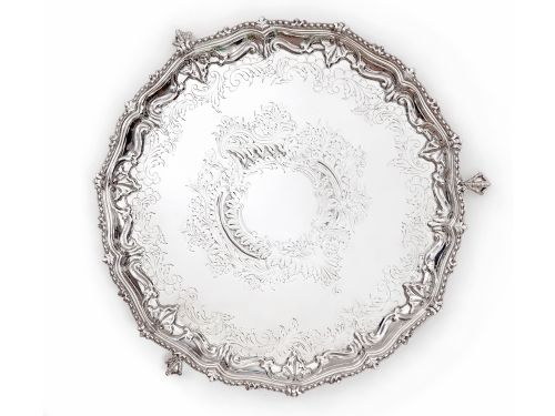 antique silver plated salver with floral and scroll chasing - CATEGORY: ANTIQUE SILVER - DATED 1870