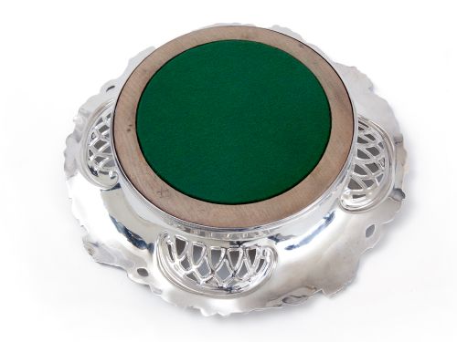 PAIR OF ANTIQUE SILVER PLATED COASTERS WITH CAST GRAPE AND VINE BORDERS - ADDITIONAL PHOTO 2