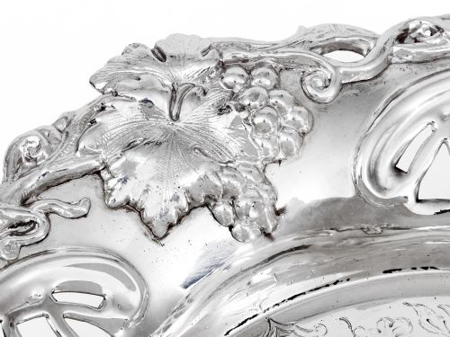 PAIR OF ANTIQUE SILVER PLATED COASTERS WITH CAST GRAPE AND VINE BORDERS - ADDITIONAL PHOTO 3