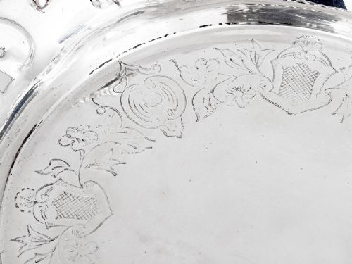 PAIR OF ANTIQUE SILVER PLATED COASTERS WITH CAST GRAPE AND VINE BORDERS - ADDITIONAL PHOTO 4