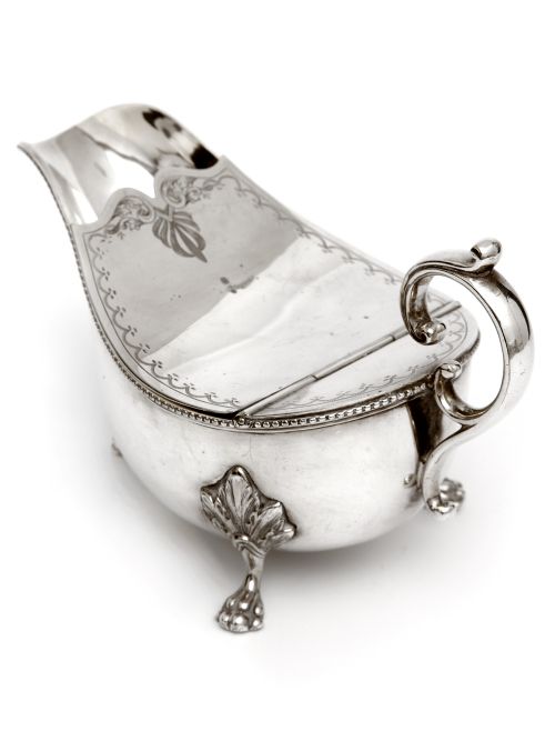 VICTORIAN SILVER PLATED SAUCE BOAT WITH AN UNUSUAL HINGED ENGRAVED LID - ADDITIONAL PHOTO 2