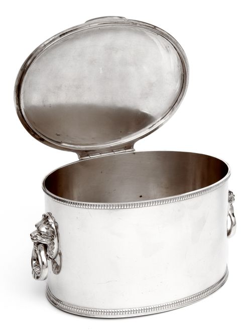 COOPER BROTHERS OVAL SILVER PLATED BISCUIT OR TRINKET BOX WITH LION AND LOOP HANDLES - ADDITIONAL PHOTO 1