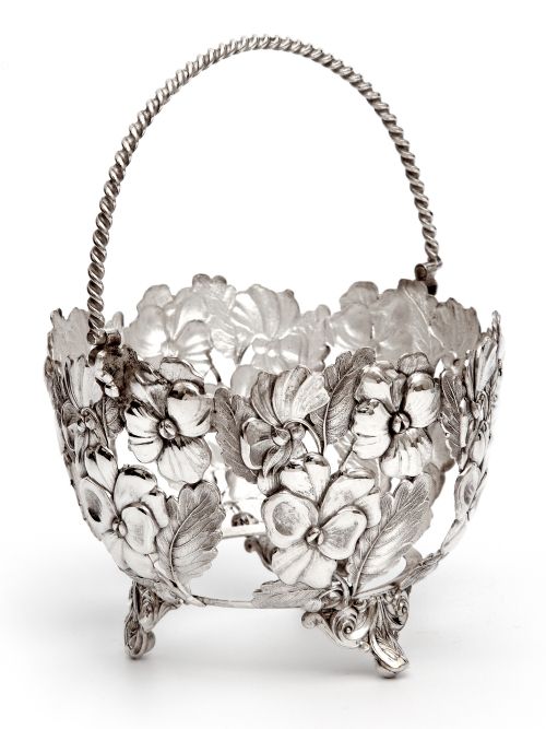 SILVER PLATED SUGAR BASKET PIERCED AND EMBOSSED FLORAL DECORATION BODY AND OPELINE LINER - ADDITIONAL PHOTO 2