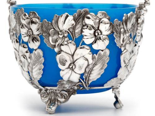 SILVER PLATED SUGAR BASKET PIERCED AND EMBOSSED FLORAL DECORATION BODY AND OPELINE LINER - ADDITIONAL PHOTO 5