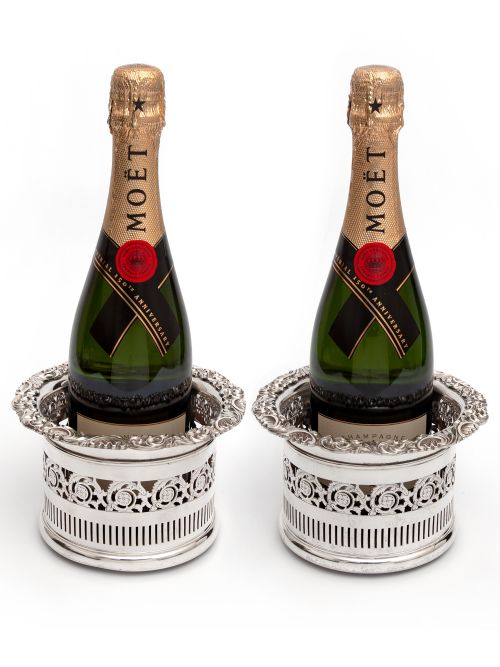 TALL EDWARDIAN SILVER PLATED COASTERS WITH FLORAL AND SCROLL APPLIED MOUNTS - ADDITIONAL PHOTO 1