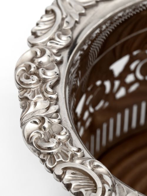 TALL EDWARDIAN SILVER PLATED COASTERS WITH FLORAL AND SCROLL APPLIED MOUNTS - ADDITIONAL PHOTO 2
