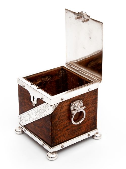 ANTIQUE TEA CADDY WITH AN OAK BODY AND SILVER PLATED MOUNTS - ADDITIONAL PHOTO 3