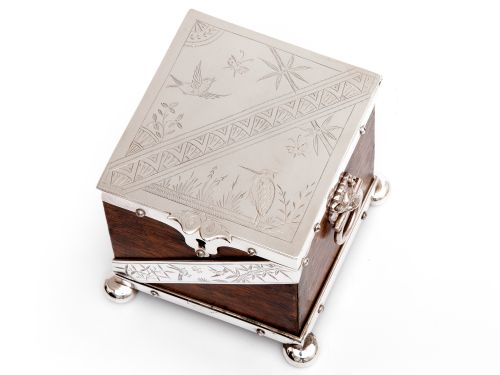 ANTIQUE TEA CADDY WITH AN OAK BODY AND SILVER PLATED MOUNTS - ADDITIONAL PHOTO 4