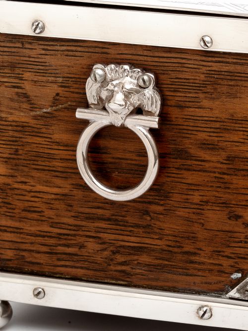 ANTIQUE TEA CADDY WITH AN OAK BODY AND SILVER PLATED MOUNTS - ADDITIONAL PHOTO 5